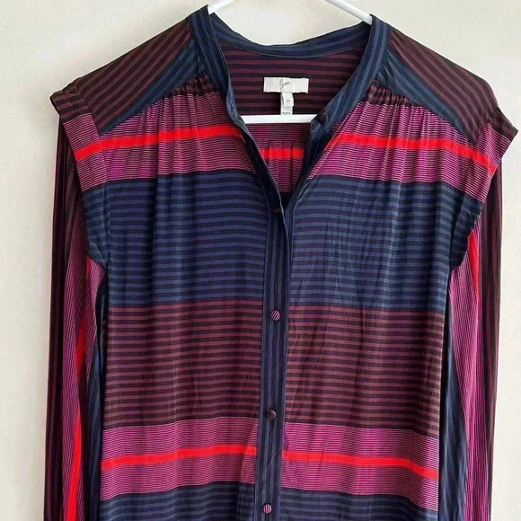 Joie Striped Button Down Shirt, Navy Blue/Black/Red/Magenta, Size Medium - Picture 4 of 16